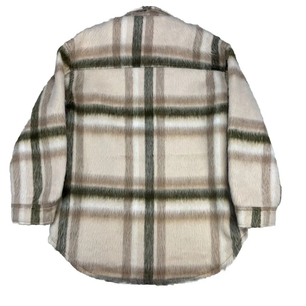 Y2k‎ American Eagle Brushed Plaid Oversized Shacket Shaggy Jacket Size Medium M